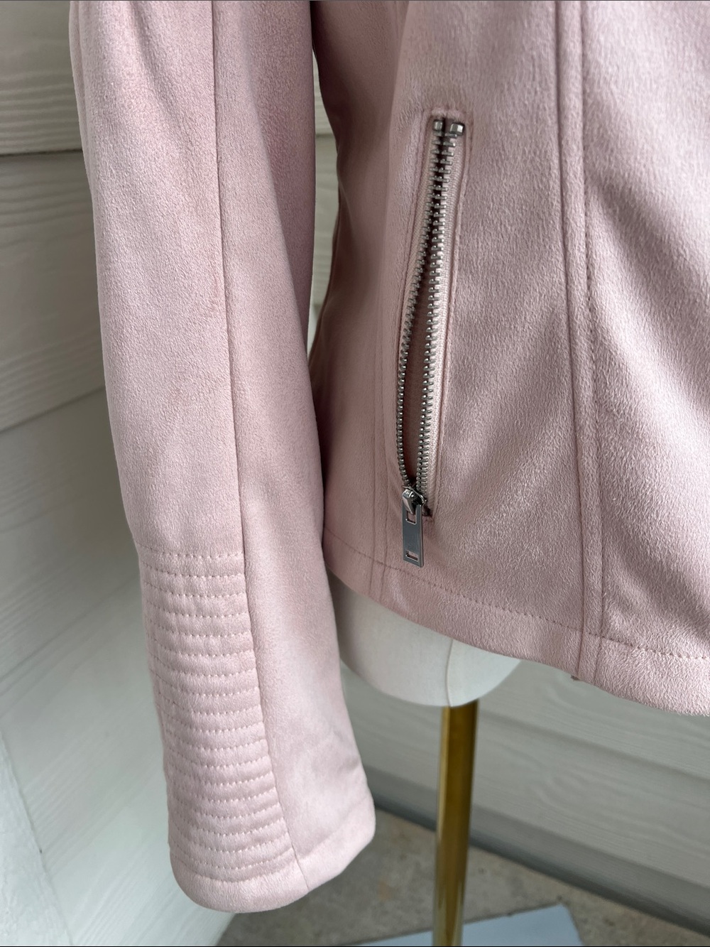 Saks Fifth Avenue Blush Pink Suede Moto Jacket - Medium - Picture 10 of 16